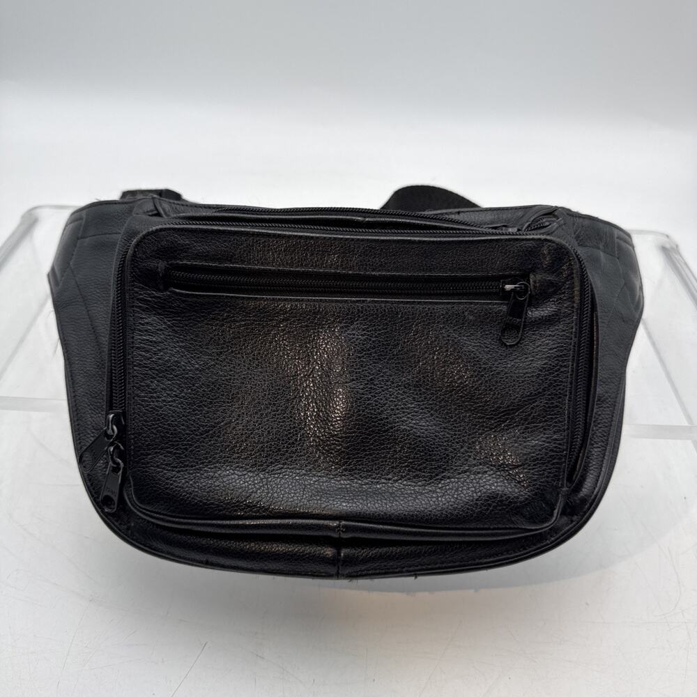 CONCEALED CARRY Black LEATHER LARGE FANNY PACK WAIST BAG MENS LADIES